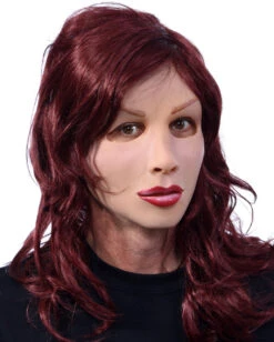 Frauen Latex-Maske Mit Langhaarperücke -Halloween Masken Geschäft cross dresser frauen maske mit langen roten haaren weibliche puppen maske lady boy mask 26370 03