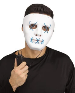 Leuchtende LED Maske Blau - Weiß -Halloween Masken Geschäft leuchtende led maske blau weiss 37507