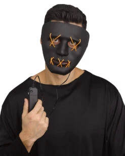 Leuchtende LED Maske Gelb - Schwarz -Halloween Masken Geschäft leuchtende led maske gelb schwarz 37508