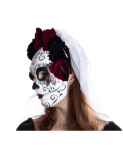 Sugar Skull Maske Mit Blumen & Schleier 7 Sugar Skull Maske Mit Blumen & Schleier -Halloween Masken Geschäft sugar skull maske mit blueten und schleier day of the dead mask with roses and veil 50515 02