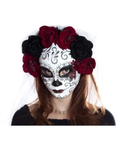 Sugar Skull Maske Mit Blumen & Schleier 9 Sugar Skull Maske Mit Blumen & Schleier -Halloween Masken Geschäft sugar skull maske mit blueten und schleier day of the dead mask with roses and veil 50515 04