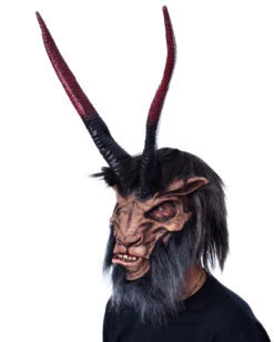 Krampus Maske Mit Hörnern & Kunstfell -Halloween Masken Geschäft underworld overlord maske biest mit riesen hoernern latexmaske fuer halloween und fasching zagone overlord mask 28300 3