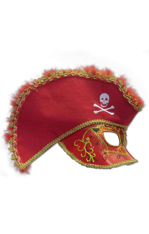 Venezianische Piraten Maske Rot 3 Venezianische Piraten Maske Rot